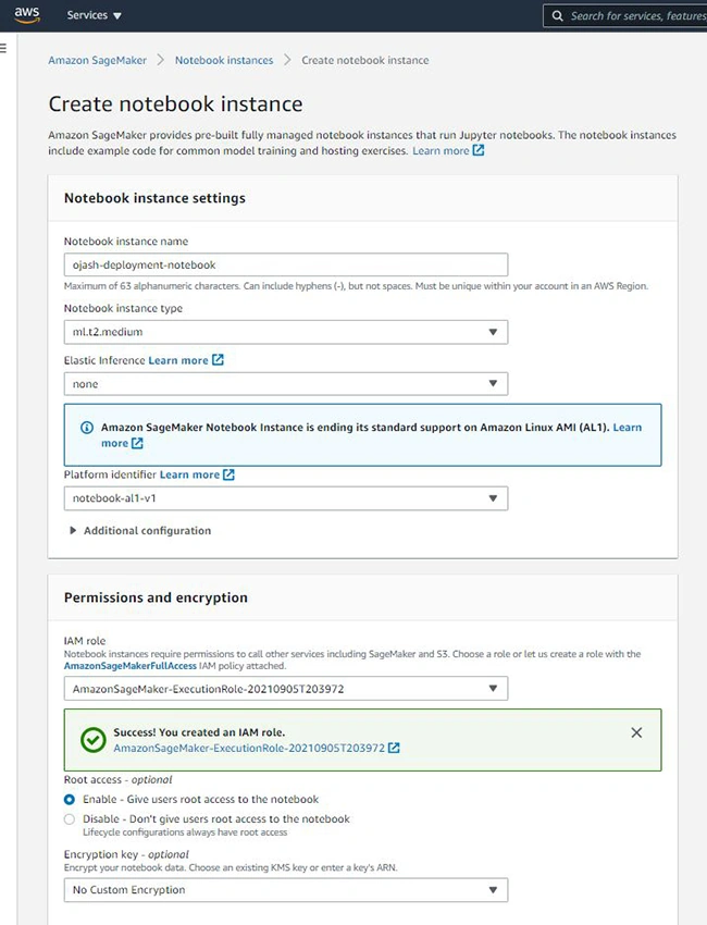 Creating Notebook Instance in Amazon SageMaker