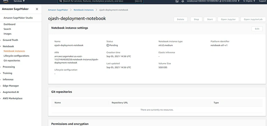 Creating Notebook Instance in Amazon SageMaker