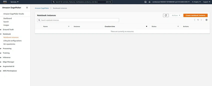 Creating Notebook Instance in Amazon SageMaker