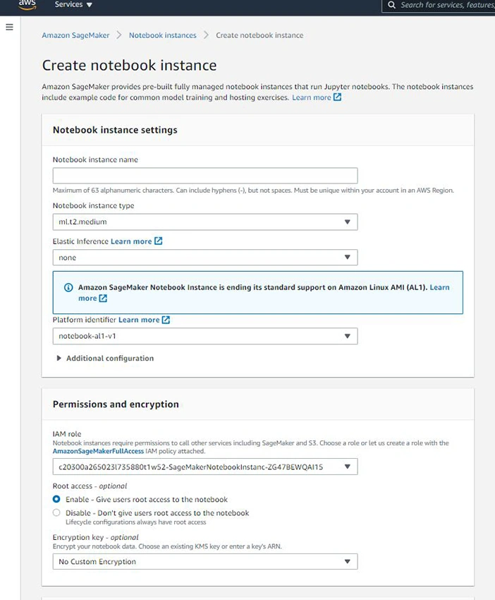 Creating Notebook Instance in Amazon SageMaker