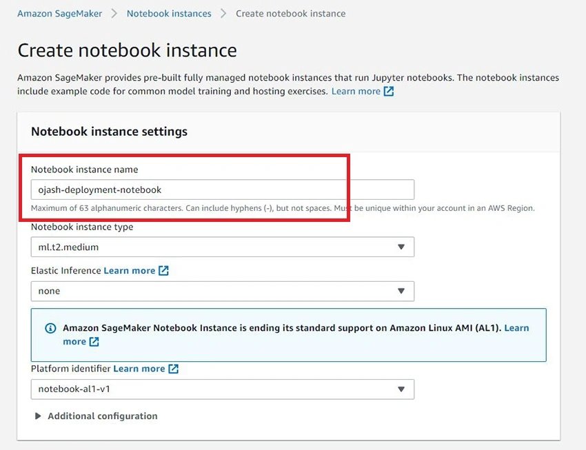 Creating Notebook Instance in Amazon SageMaker