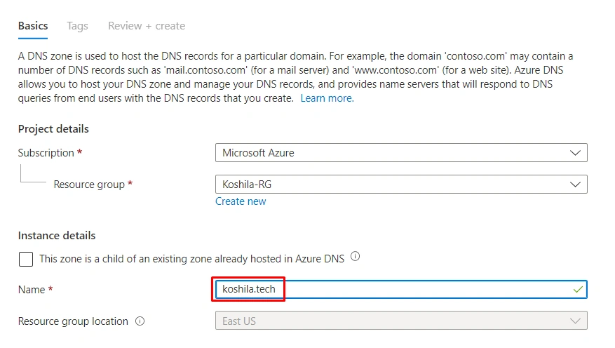 Creating Public DNS Zone in Azure