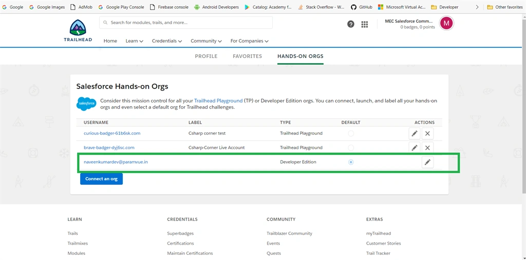 Creating Salesforce Developer Edition Account And Connect With Trailhead Org