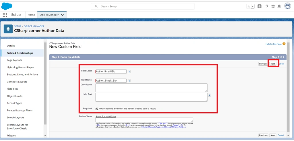Creating Text And Text Area Field Data Types In Salesforce Object
