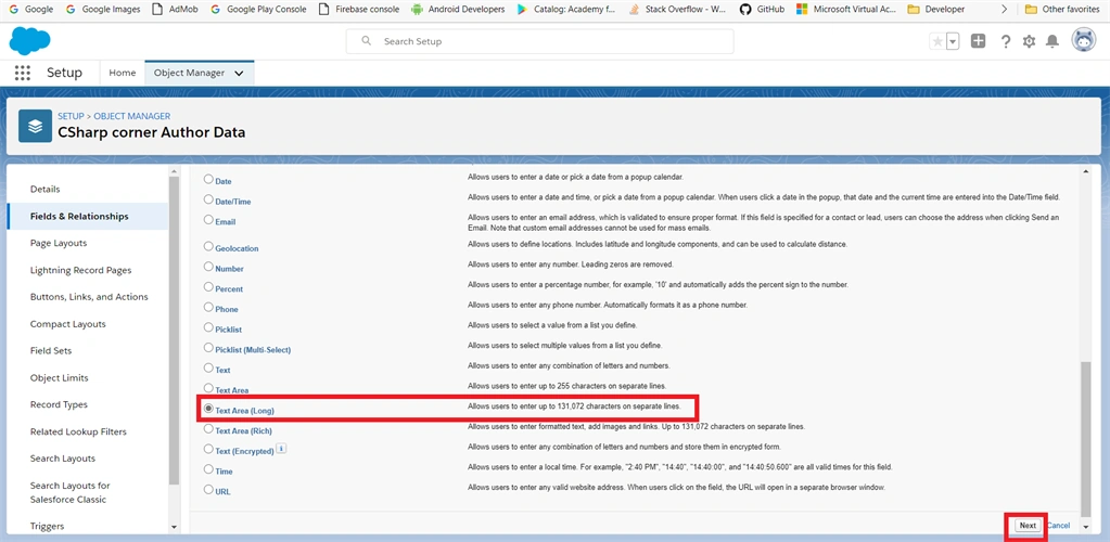 Creating Text And Text Area Field Data Types In Salesforce Object
