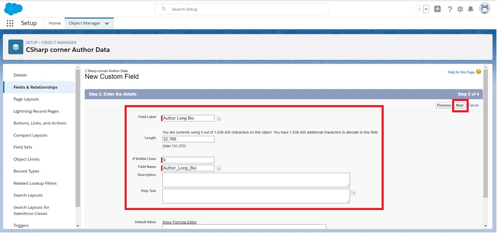 Creating Text And Text Area Field Data Types In Salesforce Object