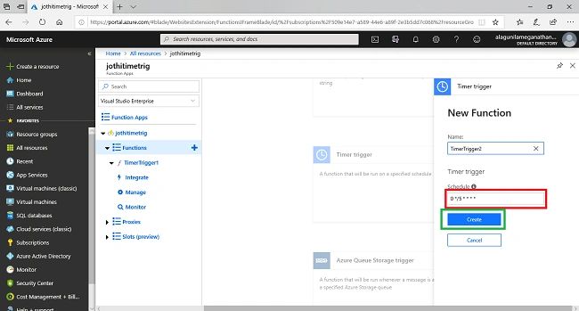 Creating Time Triggered Functions Using Azure Function App