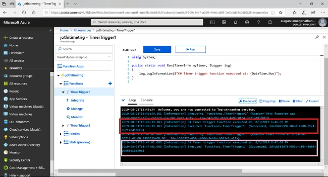 Creating Time Triggered Functions Using Azure Function App