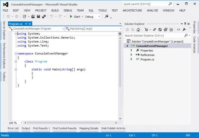 View after adding Console application