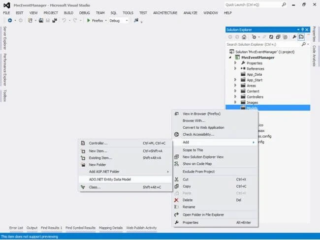 Adding ADO.NET entity Data Model