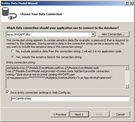 Choosing your data connection for adding in Web.config file