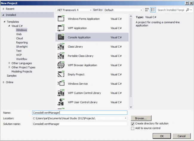 Creating Console application and naming it
