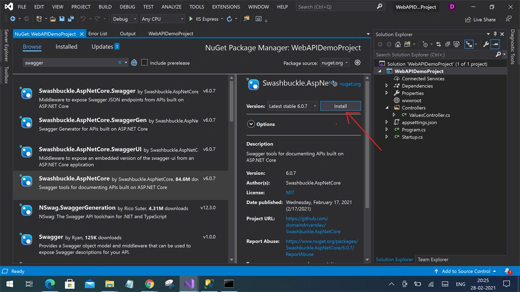 Creating WEB API project Visual Studio 2019 - ASP.NET Core And Swagger