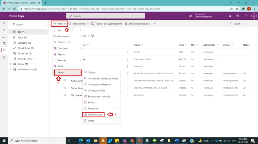 Creation of Web resource JavaScript Type in Dynamics CRM