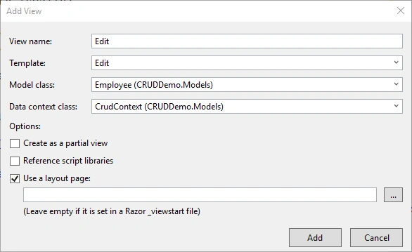 CRUD Application in ASP.Net