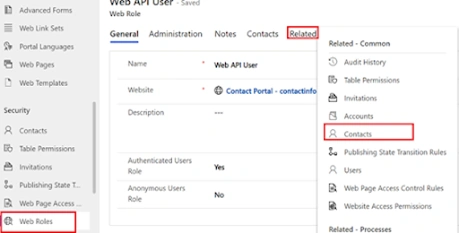 Select the contact entity and add users