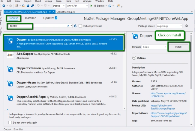 CRUD Operation In ASP.NET Core 2.0 Using Dapper ORM