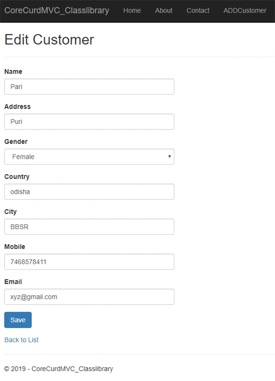 CRUD Operation With ASP.NET Core 2.1 MVC Using .Net Core Class Library Project