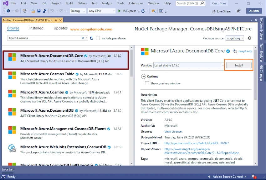 CRUD Operations In ASP.NET Core Blazor Server with Azure Cosmos DB and C#
