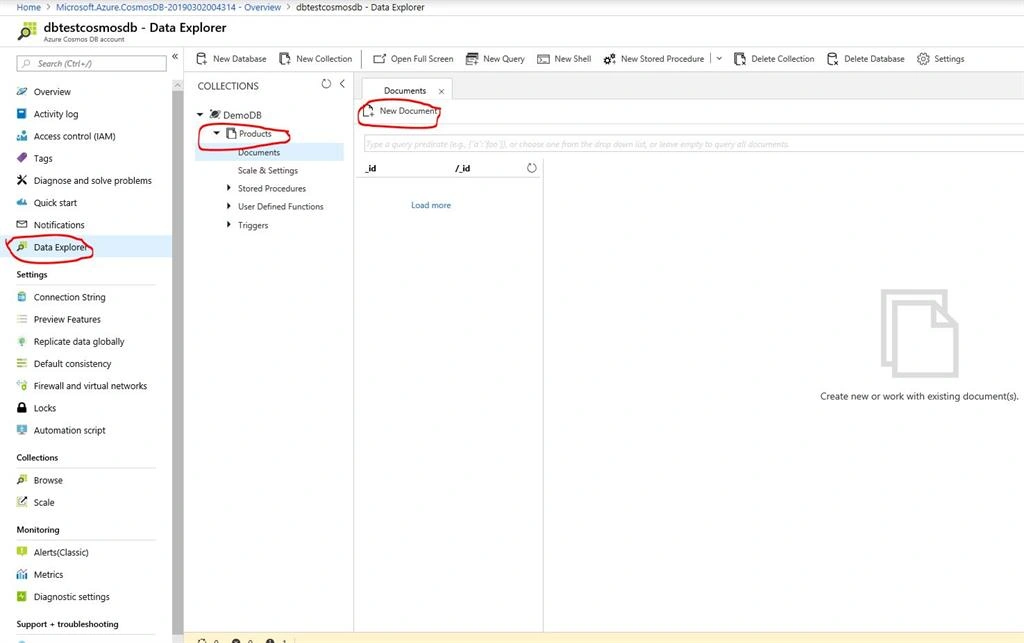 Insert data into Cosmos db