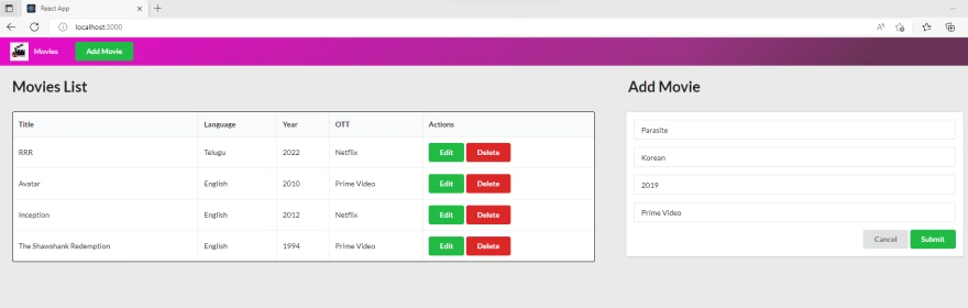 CRUD Operations Using ASP.NET Core Web API And ReactJS