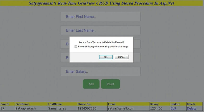 Are you sure you want to delete the record