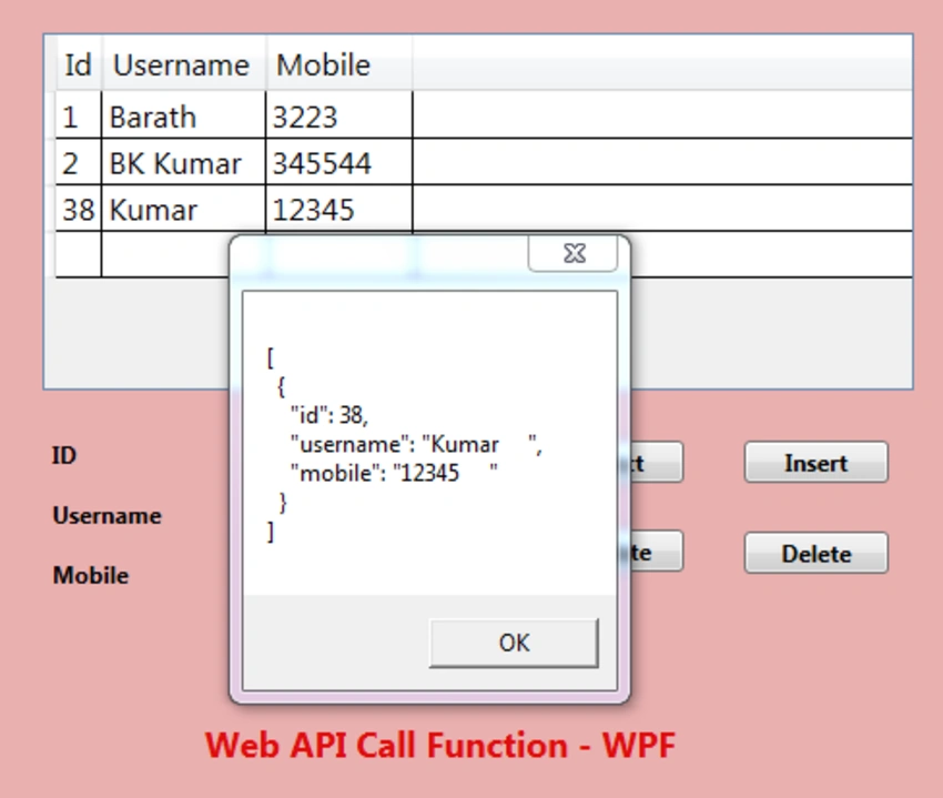 CRUD Web API Service Call Function In WPF Application