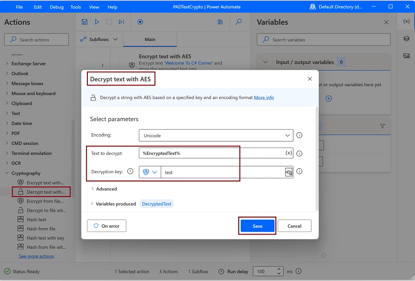 Cryptography actions with plain text