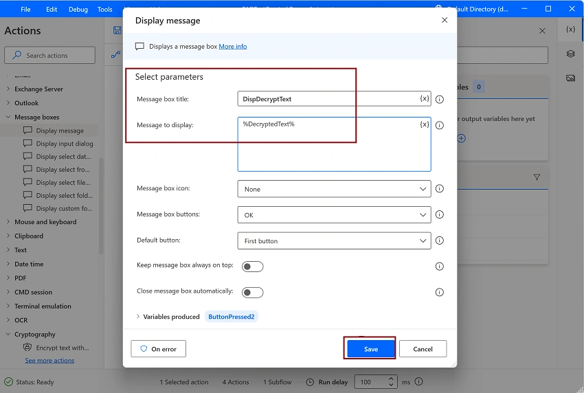 Cryptography actions with plain text