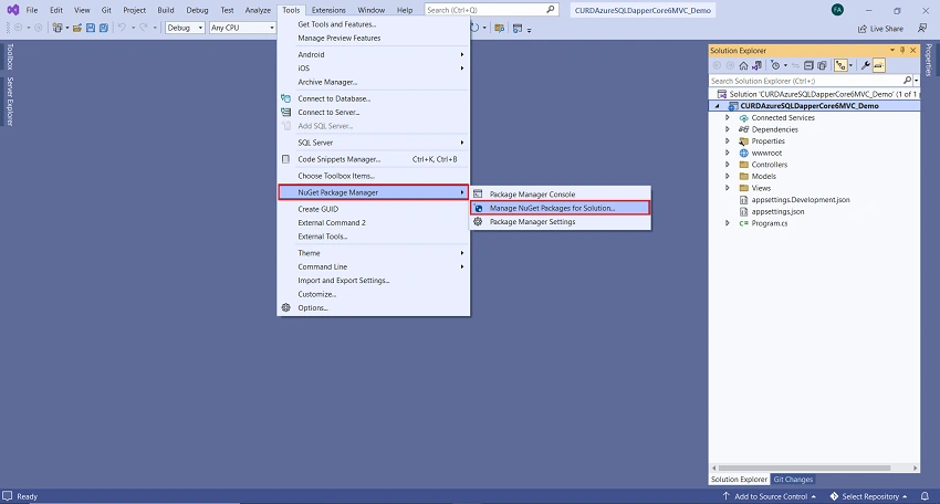 CURD Azure SQL Database Dapper And Repository Pattern Using ASP.NET Core 6 MVC