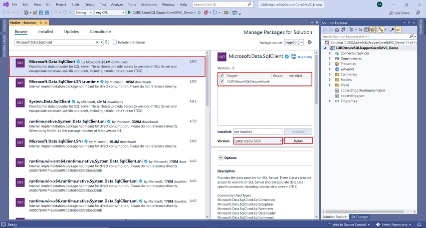 CURD Azure SQL Database Dapper And Repository Pattern Using ASP.NET Core 6 MVC