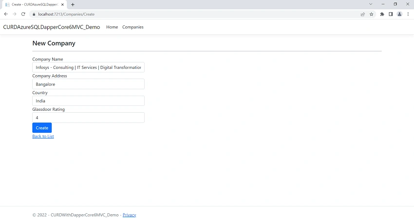 CURD Azure SQL Database Dapper And Repository Pattern Using ASP.NET Core 6 MVC