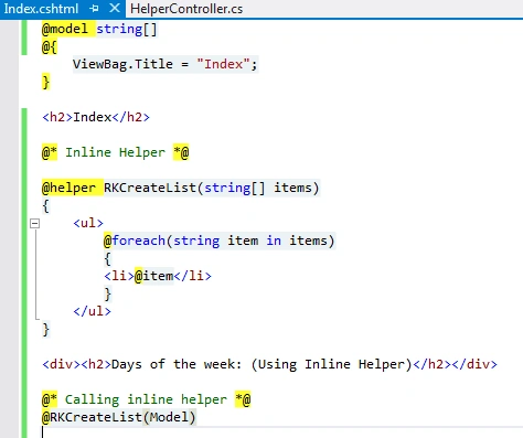 Inline helper 