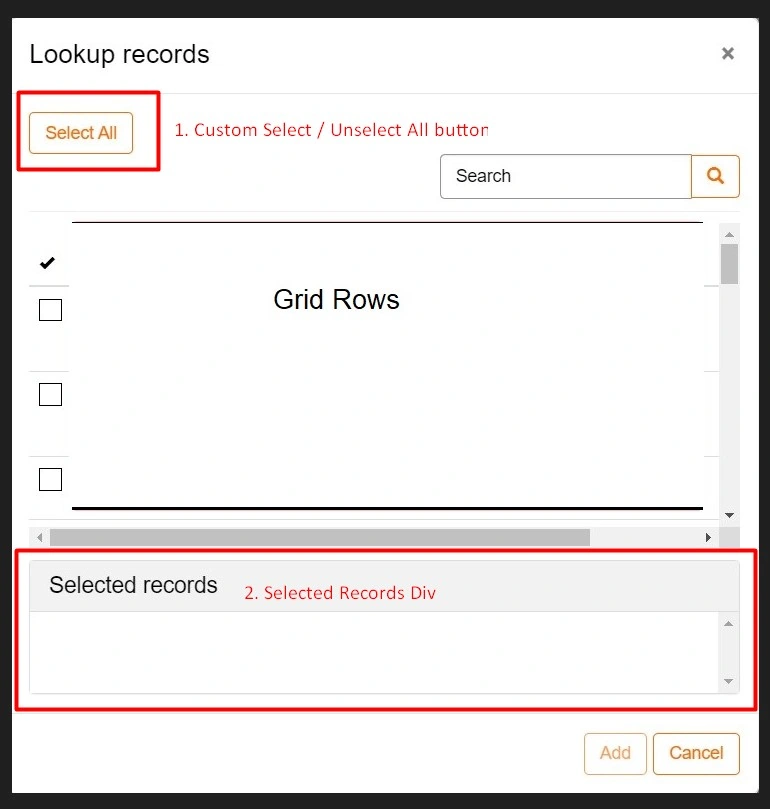 Custom "Select All - Unselect All" button in Lookup records dialog