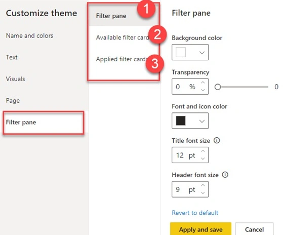 Filter pane
