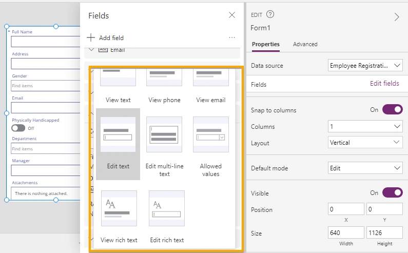 Customize data cards in PowerApps