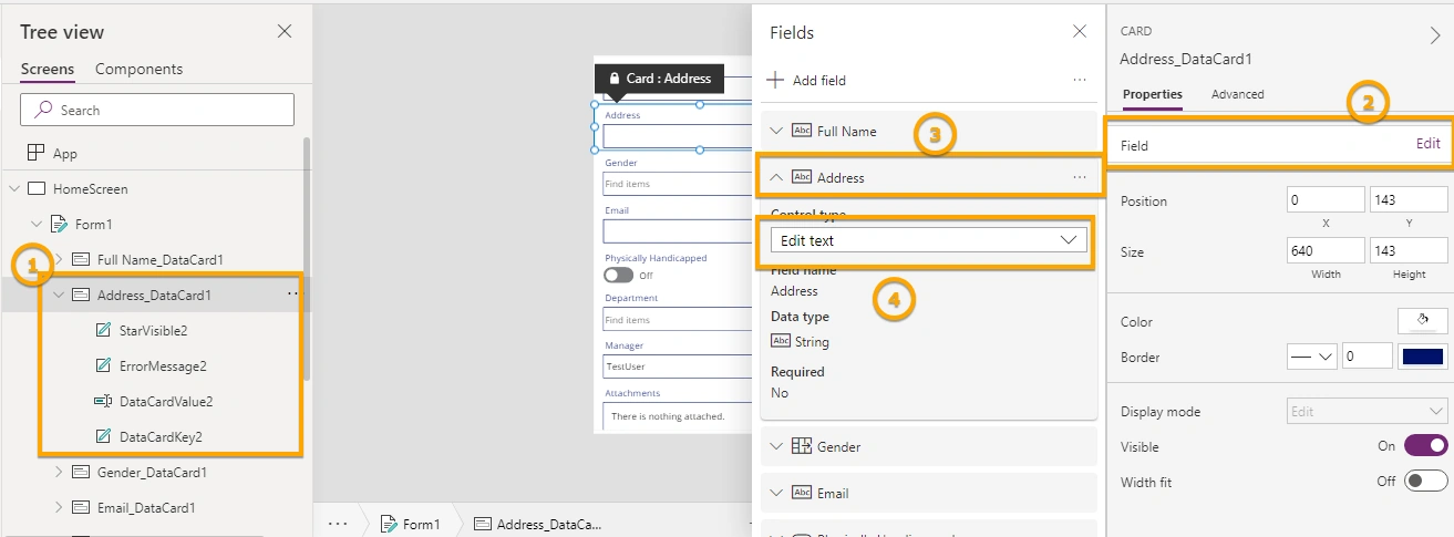 Customize data cards in PowerApps