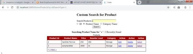 Data Displayed From Two Tables With Custom Search Functionality Using Entity Framework Database First Method