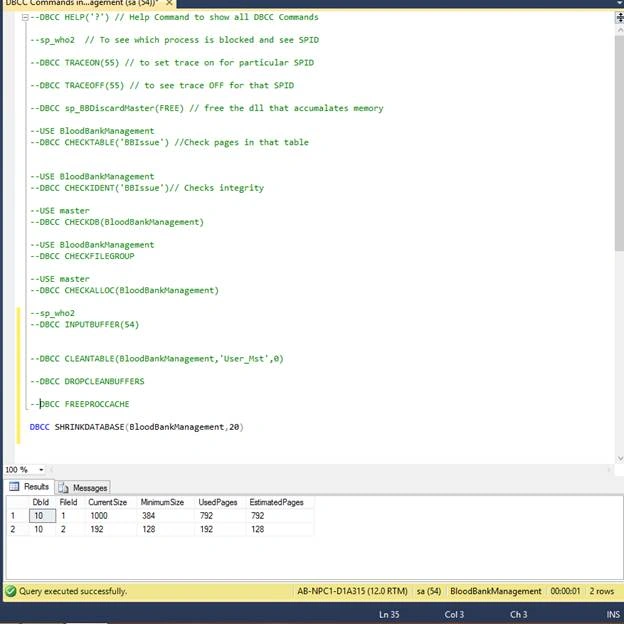 DBCC SHRINKDATABASE