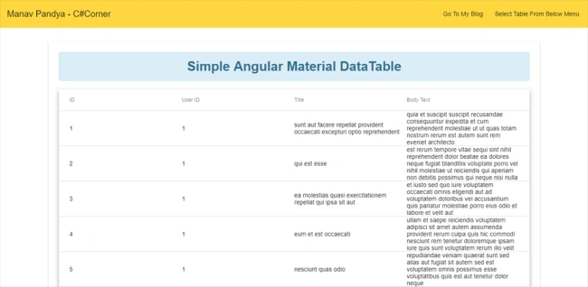 Angular Material Datatable