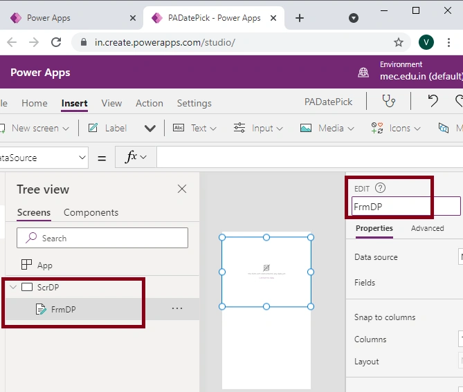 Date Picker Control In Power Apps