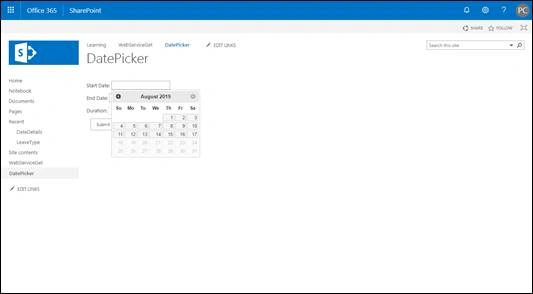 Date Picker With Validations