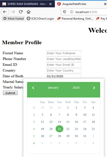 Datepicker In Angular