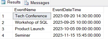 Upcoming Event Output