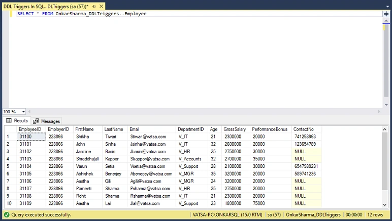 DDL Triggers In SQL Server