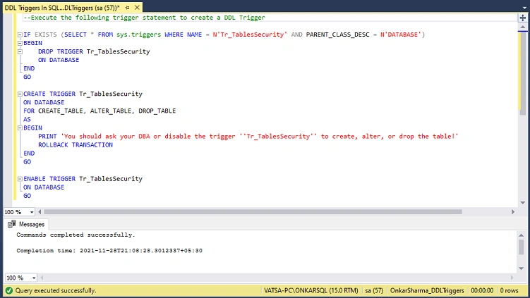 DDL Triggers In SQL Server