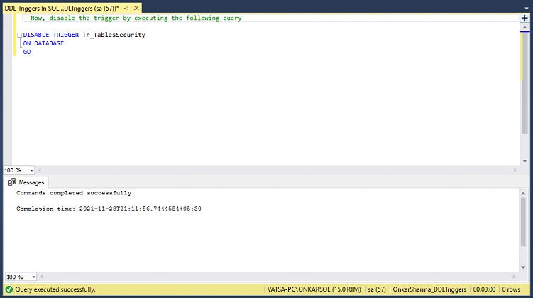 DDL Triggers In SQL Server