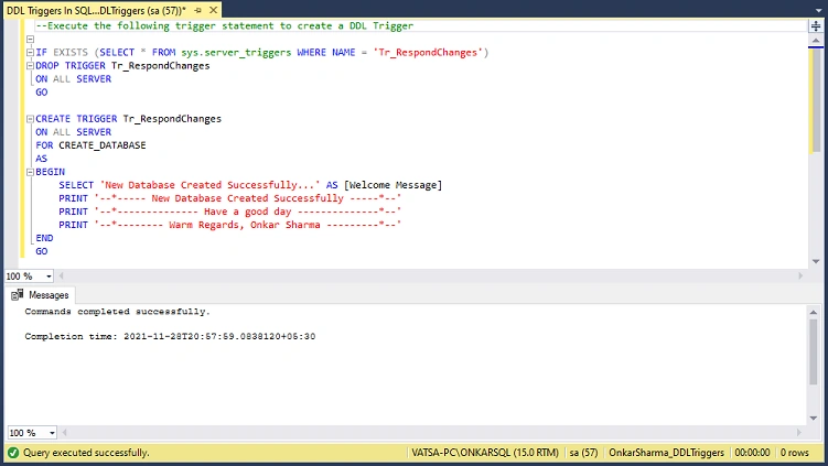 DDL Triggers In SQL Server