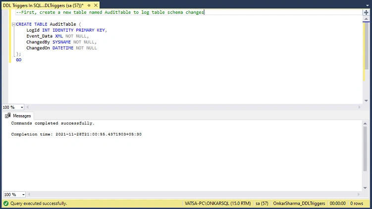 DDL Triggers In SQL Server