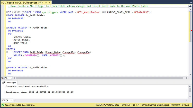 DDL Triggers In SQL Server
